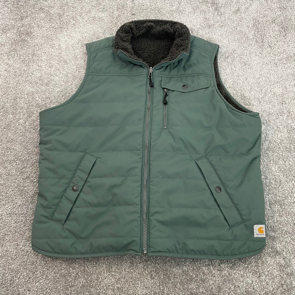 Carhartt Reversible Vest Mens Extra Large Sherpa Lined Quilted Sage Green
